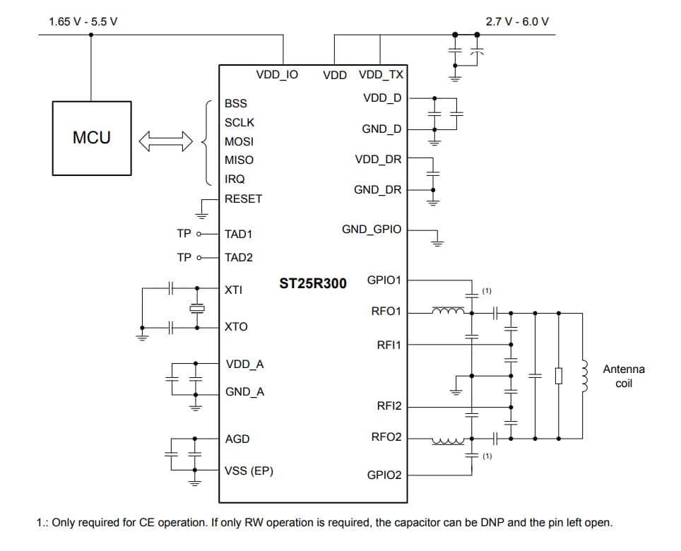 Applikations-Schaltungsdiagramm - STMicroelectronics ST25R300 NFC-Lesegerät